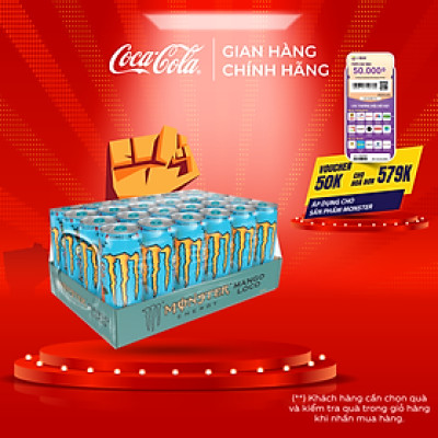 Lốc 24 Lon Nước Tăng Lực Giải Khát Monster Energy Mango Loco Vị Xoài 355ml/Lon_TK