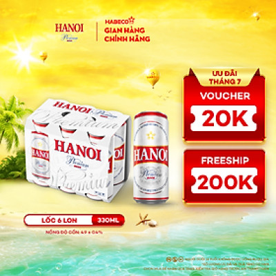 Lốc 6 lon Bia Hanoi Premium (330ml/lon)