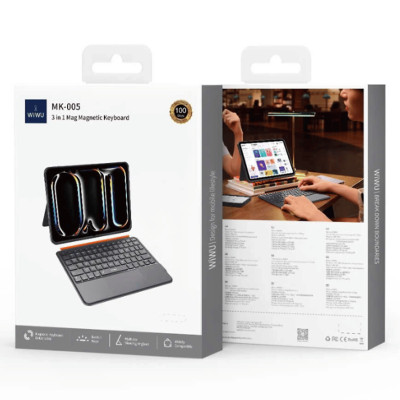 Case bao da bàn phím bluetooth V5.3 tích hợp trackpad / touchpad hiệu WIWU WK005 cho iPad Pro 11 M2 M3 M4 Pro 11 2020/21/22 Air 4/5/6/7 M2 M3 - Bàn phím từ tính nam châm tháo rời, tích hợp giá đỡ - Hàng nhập khẩu