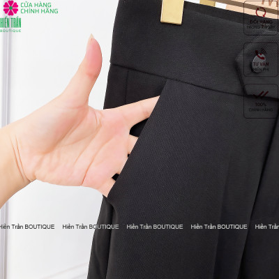 Quần baggy nữ Hiền Trần BOUTIQUE cạp cao đẹp cúc bấm đồ công sở form dáng chuẩn chất vải cao cấp