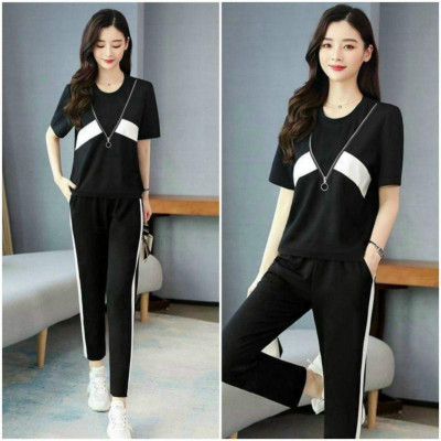 Sét đồ bộ thể thao nữ phối khóa kéo thin cotto 100% 07