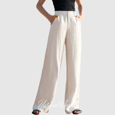 Quần dài nữ suông chất liệu linen mát mẻ , quần có khóa trước và chun sau dễ mặc và dễ phối đồ QD07