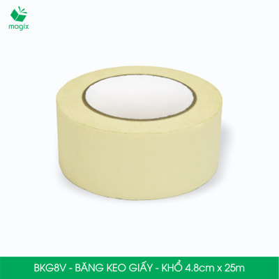 BKG8V - Block 6 cuộn băng keo giấy khổ 4.8cm x 25m - Băng dính giấy viết được, chặn màu sơn