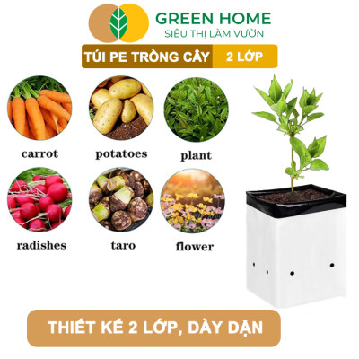 10 Túi Trồng Cây GreenHome, PE 2 Lớp, 20x40CM, Chống UV, Tiện Lợi, Độ Bền 1,5 Năm, Trồng Rau, Hoa