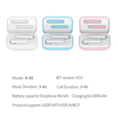 CINCATDY Tai Nghe Bluetooth V5.0 Earbuds Gaming Headphone True Wireless Headset K-88 - Hàng Chính Hãng