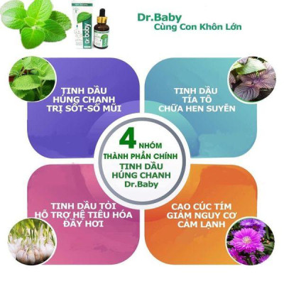 Tinh Dầu Húng Chanh Dr.baby - Phòng bé có dấu hiệu sốt, cảm cúm, ho, sổ mũi 30ml
