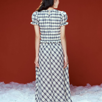 DOTTIE - Chân váy midi kẻ ô - Xanh đen - S0253