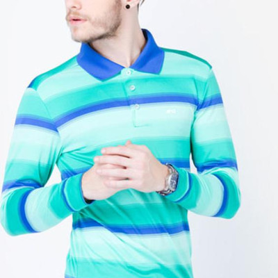 Áo thun nam dài tay kẻ ngang màu xanh lá aligro ALGAPD007