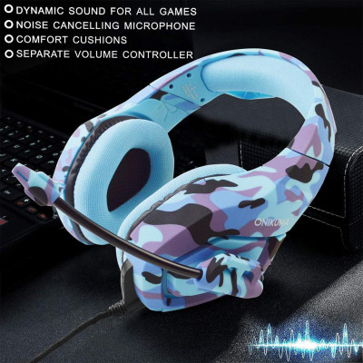 Tai nghe gắn trên đầu 3.5mm ONIKUMA K1B chơi game có dây với bộ điều khiển 50mm Micrô giảm tiếng ồn 