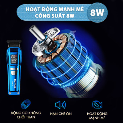 Tông đơ chấn viền Kemei KM-2795 lưỡi cắt mạ carbon DLC cao cấp công suất mạnh mẽ 8W sạc nhanh USB pin lâu - Chính hãng