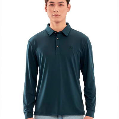 Áo thun nam dài tay ALIGRO chất cotton thấm hút mồ hôi, mềm mại màu xanh cổ vịt ALGAPD052