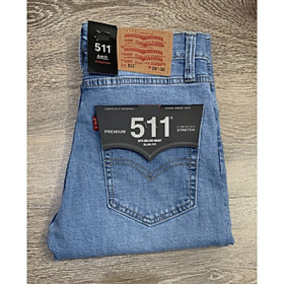 Quần Jean nam cao cấp ống đứng le511 màu xanh sáng vải co giãn xuất khẩu dáng slimfit