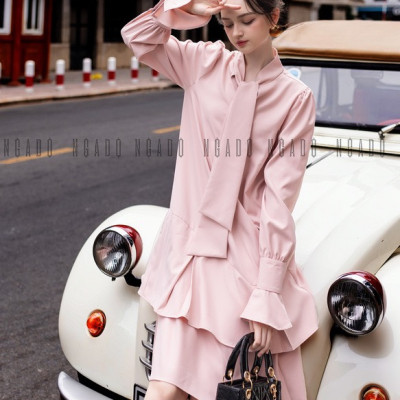 Đầm hồng dài tay NGADO