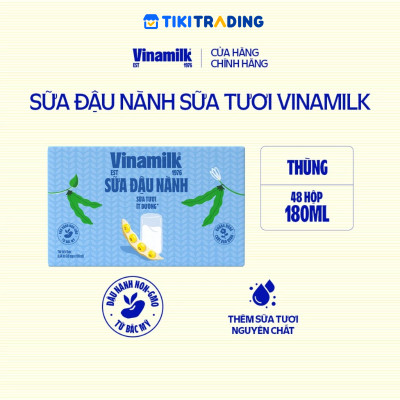 Thùng 48 hộp sữa đậu nành sữa tươi ít đường Vinamilk 180ml