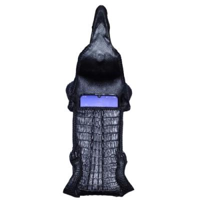 Bao da đựng điện thoại Huy Hoàng đầu cá sấu màu đen HT9264