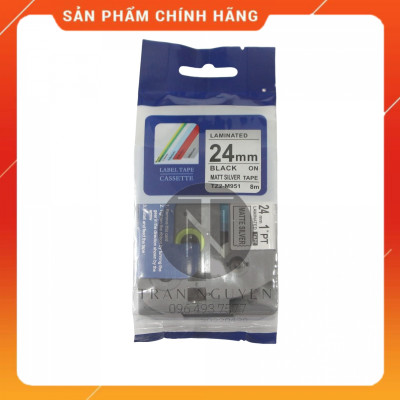 [Combo 5 hộp] Nhãn In đa lớp Tz2-m951 - Đen nền bạc 24mm x 8m - Hàng nhập khẩu