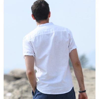 Áo sơ mi nam ngắn tay cổ tàu, áo sơ mi linen, phong cách Hàn Quốc, trang nhã, lịch lãm