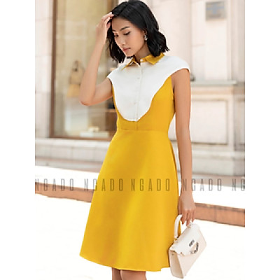 Đầm vàng tay con NGADO , đầm ngắn dự tiệc , đầm dạo phố