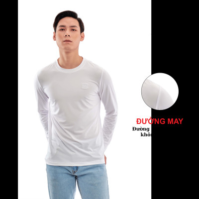 Áo thun nam dài tay ALIGRO màu trắng, chất thun cao cấp nhẹ, co giãn 4 chiều ALGAPD066