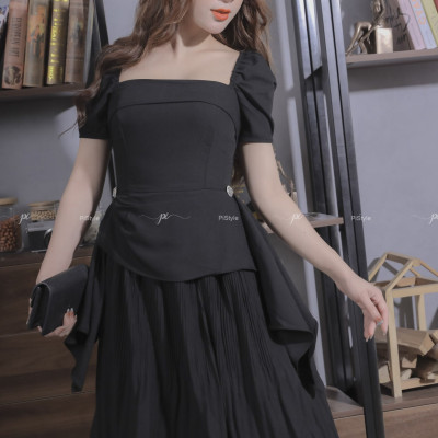 Váy Eo Cách Điệu Màu Đen 23V001 Cao Cấp Pi Style