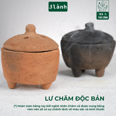 Lư Xông Thủ Công Chăm Bằng Đất Sét 3 Lành - Dùng Đốt Nụ Trầm, Nụ Thảo Mộc, Bó Xông, Gỗ Thánh - Phong Cách Thuần Việt