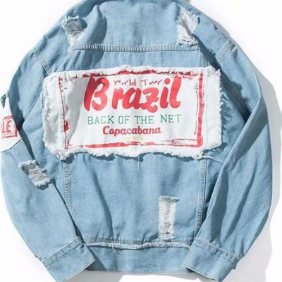 Áo khoác jeans nam vá rách in chữ Brazil AKJN017