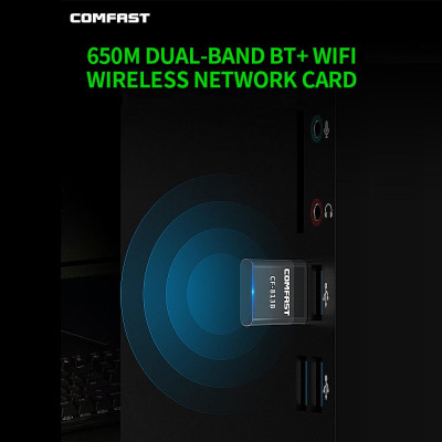 Thẻ mạng không dây USB băng tần kép 2,4 & 5,8 GHz BT COMFAST CF-813B 650M