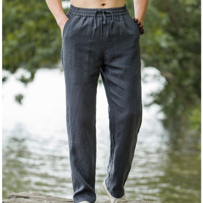 Quần dài nam dây rút eo chất linen dáng suông, dày dặn đứng form, không bai nhão xù lông Qd10