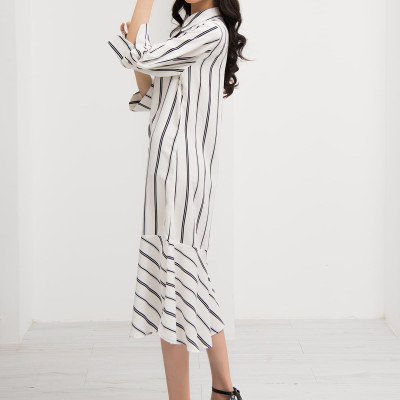 Đầm Lụa Đuôi Cá Tùng Nhún Bèo Sọc Maxivic, La Mộc - LM92110