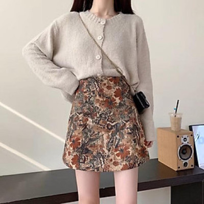 Chân váy nữ dáng chữ A hoạt tiết hoa lá sành điệu