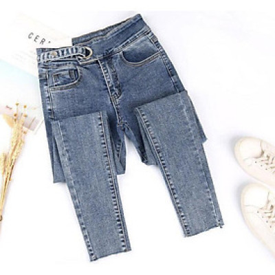 Quần jeans màu xám khói nữ co giãn bó sát chín tất bé gái