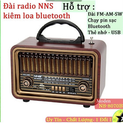 Đài FM Bluetooth5.1/USB/TF DC-8070BT Đài phát thanh cổ điển Sang trọng -Fm Am Sw 3 băng tần với USB Sd Tf Mp3 Radio vân gỗ-Hàng Chính Hãng