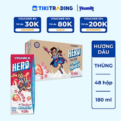 Thùng Thức uống sữa trái cây vị dâu Vinamilk Hero 180ml - 48 hộp/Thùng