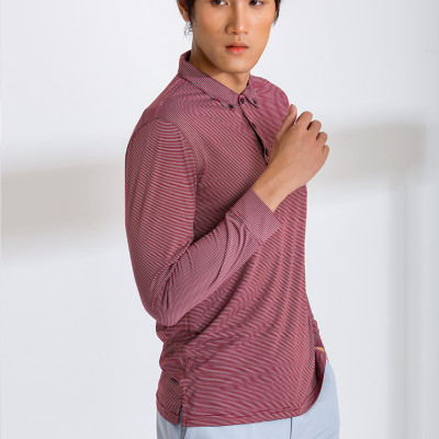 Áo thun nam dài tay kẻ ngang tăm màu đỏ đậm aligro ALGAPD031