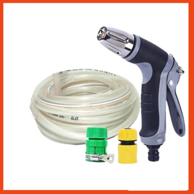 Bộ dây vòi xịt nước rửa xe, tưới cây,tăng áp 3 lần cút nhựa nối nhựa vàng loại 7-10m 206817