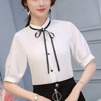 Áo sơ mi nữ kiểu cổ thắt nơ trẻ trung, chất đẹp tay áo lỡ phong cách thanh lịch Mã 45