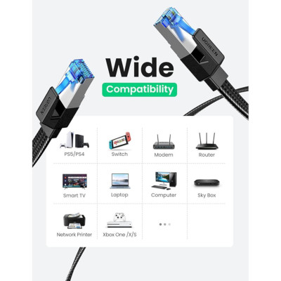 Ugreen UG40168NW190TK 0.5m 40Gbps 2000mhz dây dẹt Nylon Braided Màu Đen Cáp mạng Cat8 - HÀNG CHÍNH HÃNG