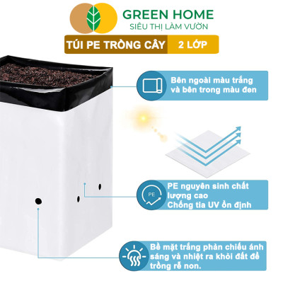 10 Túi Trồng Cây GreenHome, PE 2 Lớp, 20x40CM, Chống UV, Tiện Lợi, Độ Bền 1,5 Năm, Trồng Rau, Hoa
