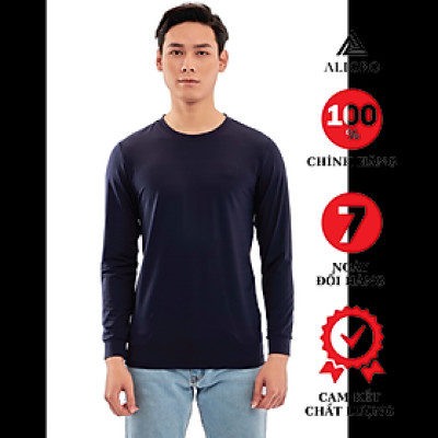 Áo thun nam dài tay Aligro màu navy co giãn 4 chiều chất thun cao cấp ALGAPD059