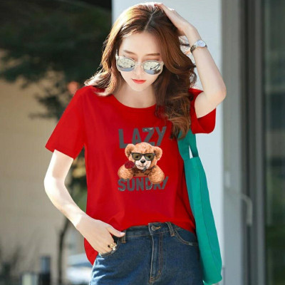 Áo thun nữ cổ tròn form rộng in hình gấu dễ thương thun cotton 4 chiều từ 45-60kg ( ANU080 )