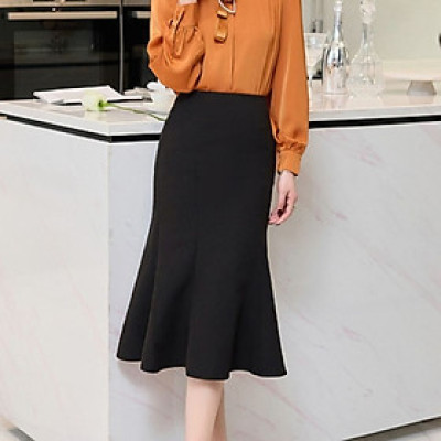 Chân váy đuôi cá midi dáng dài ôm body vải kaki thun co giãn - Vannhshop CV0089