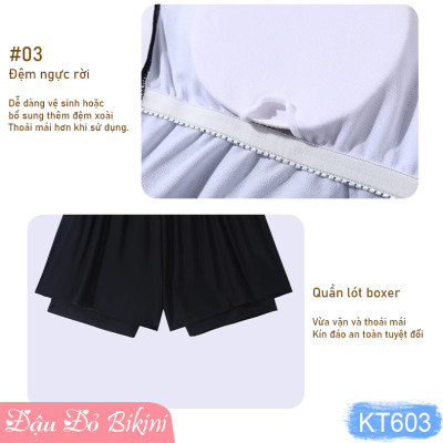 Bộ bơi nữ trẻ trung cá tính, áo crop top dài tay kín đáo có khóa kéo trước, quần bơi 2 lớp thể thao hiện đại, thun bơi lạnh mịn đẹp | KT603