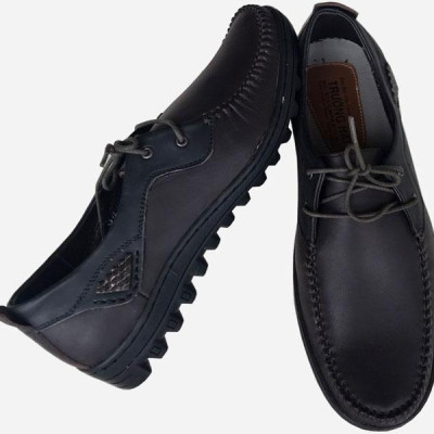 Giày mọi buộc dây Trường Hải nâu da bò thật đế cao su GM0111