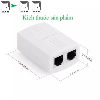Ugreen UG2035120351TK Màu Trắng Đầu chia cổng điện thoại RJ11 1 ra 2 cao cấp - HÀNG CHÍNH HÃNG
