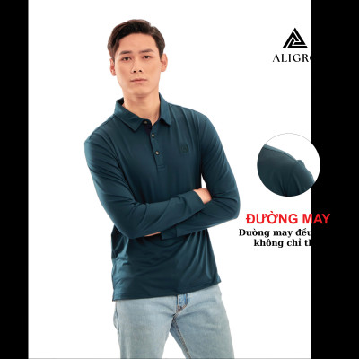 Áo thun nam dài tay ALIGRO chất cotton thấm hút mồ hôi, mềm mại màu xanh cổ vịt ALGAPD052