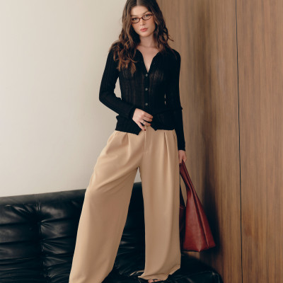 DOTTIE - Quần dài chiết ly ống rộng - Nâu - Q0390