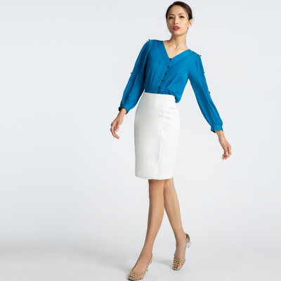 Chân Váy Ôm Công Sở Chân Váy Đắp Vạt Thời trang thiết kế Hity SKI029 (Trắng Kim Cương)