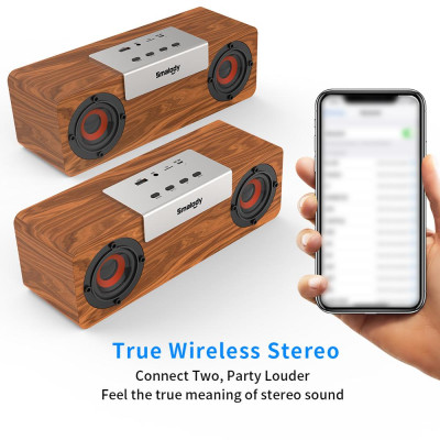 Loa BT di động ngoài trời bằng gỗ âm thanh nổi,đa chức năng,không dây 