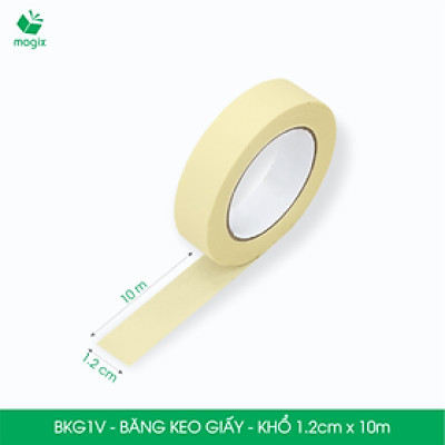 BKG1V - Block 12 cuộn băng keo giấy khổ 1.2cm x 10m - Băng dính giấy viết được, chặn màu sơn
