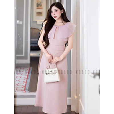 Đầm hồng phối voan NGADO , đầm dự tiệc , đầm công sở